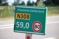 Distance sign along regional road N308 in the Netherlands