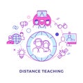 Distance teaching outline flat vector concept isolated on white