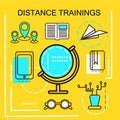 Distance Trainings banner concept. Online Education. Thin Line icons. Vector Illustration.For web banners and promotional material Royalty Free Stock Photo