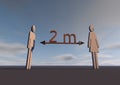 The distance is two meters. Safe distance between people with viral infection. 3d render