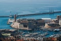 Distant aerial overview of Saint Jean castle and Vieux port harbor entrance from Notre Dame de la Garde hill. Scenic travel Royalty Free Stock Photo