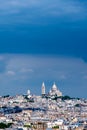 Distant aerial view of the Basilica of the Sacred Heart of Montmartre, Paris, France Royalty Free Stock Photo