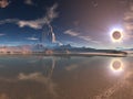 Distant Alien City at Lunar Eclipse