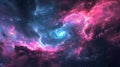 A distant galaxy of neon pink and blue swirls reminiscent of a Van Gogh painting