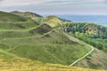 Distant hill walkers enjoying the Malvern Hills, on a summer morning