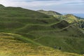 Distant hill walkers enjoying the Malvern Hills, on a summer morning