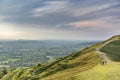 Distant hill walkers enjoying the Malvern Hills, on a summer morning