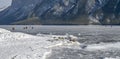 Distant Ice Skaters on a Frozen Mountain Lake Royalty Free Stock Photo