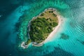 A distant island surrounded by vast ocean waters, Royalty Free Stock Photo