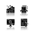 Distant jobs drop shadow black glyph icons set. Freelance illustrator, copywriter and interior designer. Web research