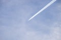 Distant passenger jet plane flying on high altitude on blue sky Royalty Free Stock Photo