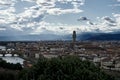 Distant shot of the city of Florence including the famous Clock Tower Of Palazzo Vecchio Royalty Free Stock Photo