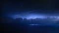 A distant thunderstorm front over the sea Royalty Free Stock Photo