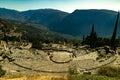 Distant view of the Ancient Theater of Delphi on a sunny day in Ancient Greece Royalty Free Stock Photo