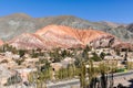 Distant view of Cerro de los Siete Colores, Purnamarca, Argentina Royalty Free Stock Photo