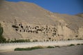 Distant view of The Dunhuang Mogao Grottoes or Caves of One Thousand Buddhas
