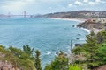 Distant view of the Golden Gate Bridge taken near Land's End Trail, San Francisco, California, USA Royalty Free Stock Photo