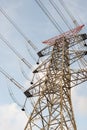 Distant View of High-Voltage Power Tower Against Sky Royalty Free Stock Photo