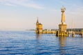 Distant view of the Imperia statue at the entrance of the harbor of Konstanz, Germany Royalty Free Stock Photo