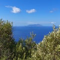 Distant View of Marettimo Island\'s Mountainous Profile from Levanzo Royalty Free Stock Photo