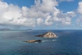 A distant view of a rainstorm at the Makapuu Point, east Oahu Royalty Free Stock Photo