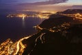 Distant view of Saint Jean Cap Ferrat and Nice at sunset