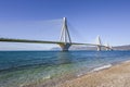 Panoramic view of suspension bridge Rio - Antirio near Patra, Greece Royalty Free Stock Photo