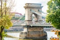 Distant View of Szechenyi Chain Bridge, Budapest, Hungary Royalty Free Stock Photo