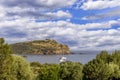 Distant view on Temple of Poseidon at Cape Sounion Royalty Free Stock Photo