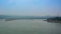 Distant view of the Three Gorges Dam over Yangtze river in Yichang China Royalty Free Stock Photo