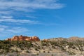 Distant view to the red rocks of the Garden of the Gods in Colorado Springs, winter landscape with clear blue sky Royalty Free Stock Photo