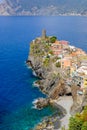 Distant view of Vernazza village, Italy. Royalty Free Stock Photo