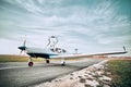 Distant view from a white small airplane with young pilot and co-pilot Royalty Free Stock Photo