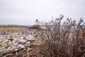 Distant wide angle view of Bug Lighthouse on Cape Elizabeth Maine Royalty Free Stock Photo