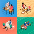 Distant work banner set, isometric style