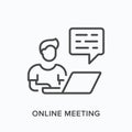 Distant work line icon. Vector outline illustration of video conference. Online business chat