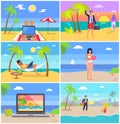 Distant Work People at Seaside Vector Illustration Royalty Free Stock Photo