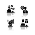 Distant workers drop shadow black glyph icons set. Creative and graphic design, transcription and legal service. Lawyer