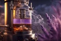 Distillation of essential oil production. Steam machine working Royalty Free Stock Photo