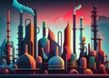Distillation Towers of a Petrochemical Refinery against a Colorful Industrial Landscape