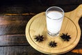 Distilled drink,anise base, on wooden background. Traditional Turkish and Greek appetizer, known as Ouzo, Uzo, Raki, arak or raki Royalty Free Stock Photo