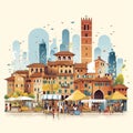 Bologna Simplified: Medieval Charm Meets Minimalist Artistry Royalty Free Stock Photo