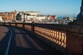 Ramsgate, UK - Jan 12 2022 The distincitve buildings on the harbour front in Ramsgate seen from the Royal Parade as the sun shine Royalty Free Stock Photo