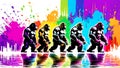 A distinct king kong arrayed horizontally, each embodying a separate rainbow hue