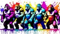 A distinct king kong arrayed horizontally, each embodying a separate rainbow hue