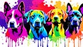 A distinct puppy arrayed horizontally, each embodying a separate rainbow hue