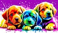 A distinct puppy arrayed horizontally, each embodying a separate rainbow hue