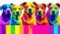 A distinct puppy arrayed horizontally, each embodying a separate rainbow hue