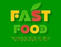 Vector colorful Emblem Fast Food. Trendy Creative Font. Bright Artistic Alphabet Letters and Numbers