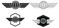 Distinctive Aviation Globe and Wing Emblems Travel Logos Design Royalty Free Stock Photo